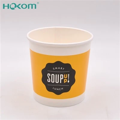 Hokom Disposable Food Grade Biodegradable Eco Paper Food Container Customized Logo Paper Soup Bowl